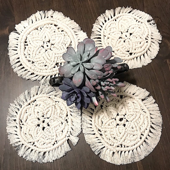 NEW: [4pc Set] Macrame Knotted w/♥️🌻BOHO Stylish Custom Made Woven Coasters Set - Picture 12 of 17